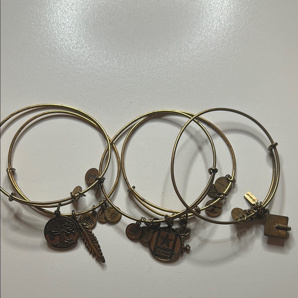 Alex and Ani Gold Charm Bracelets Set of 5